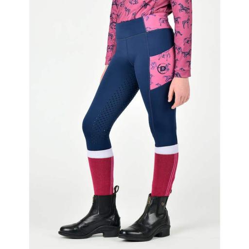 Kids everyday Riding Tights , Navy/Frolicking horses